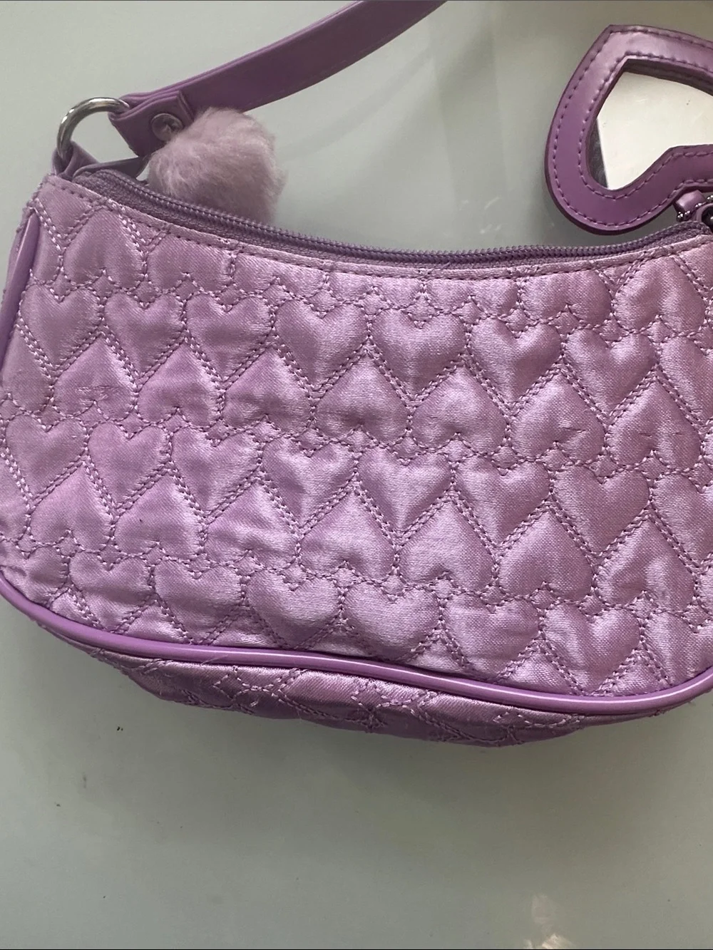 Kids Plush Quilted Heart Shoulder Bag - Lavender